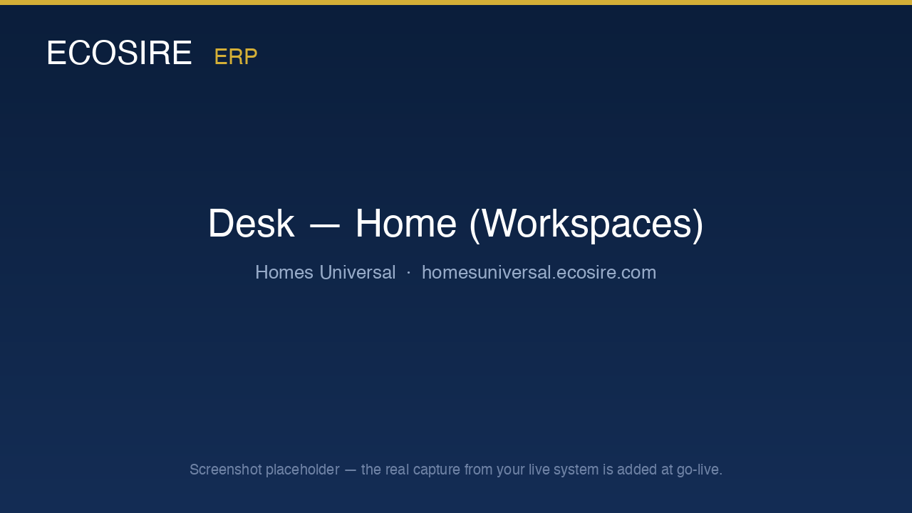 Desk home screen with app tiles